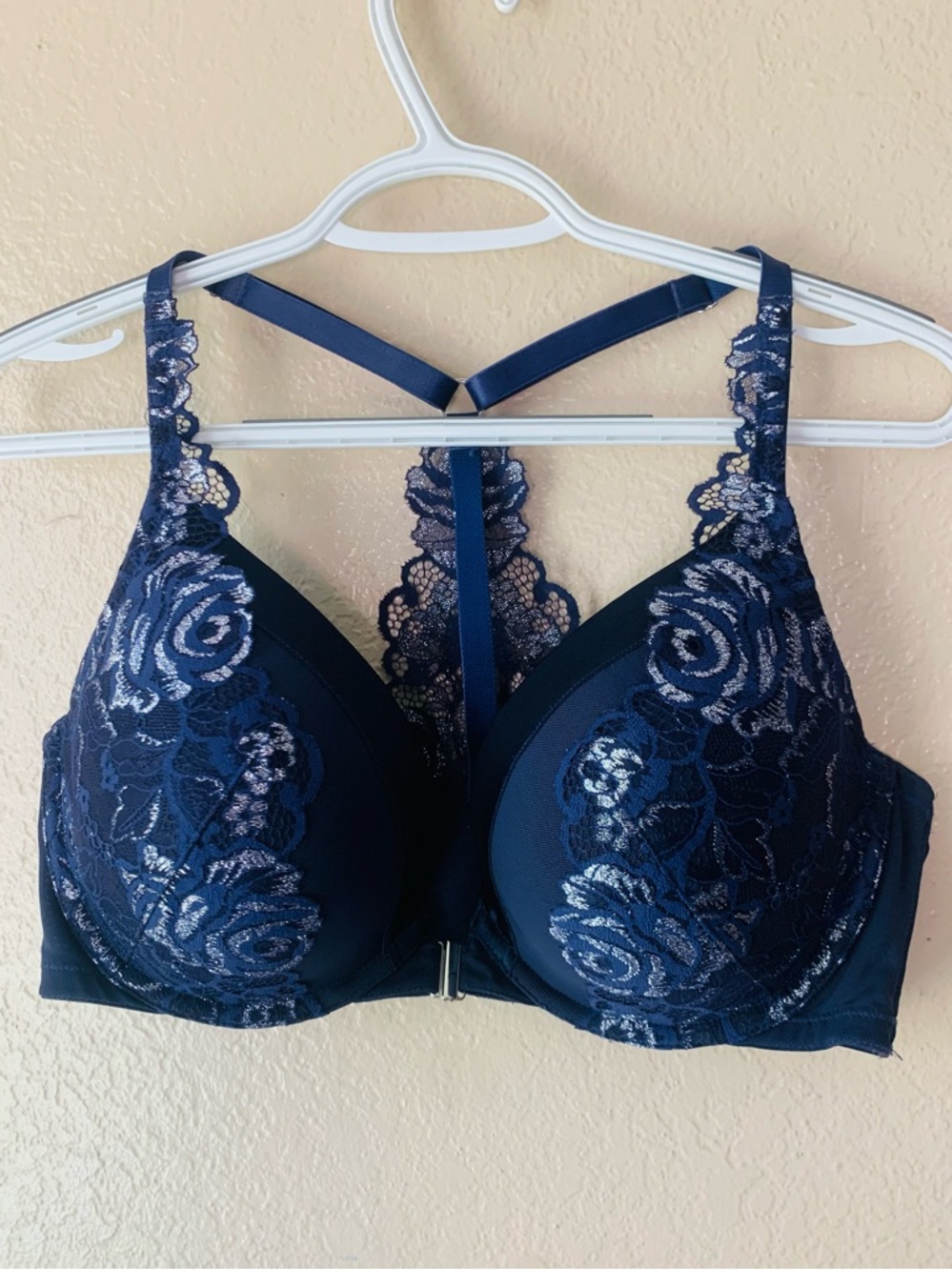 CACIQUE Stunning Blue Silver Lace Floral Underwire Bra Size 40D